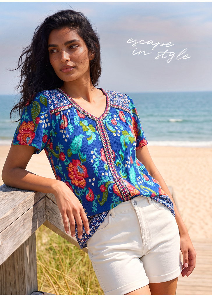 Floral Print Trim Detail Top