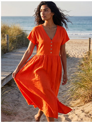 Linen Look Button Midi Dress