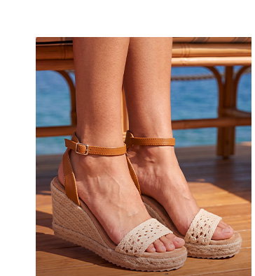 Pearl Crochet Strap Espadrille Wedge Sandals