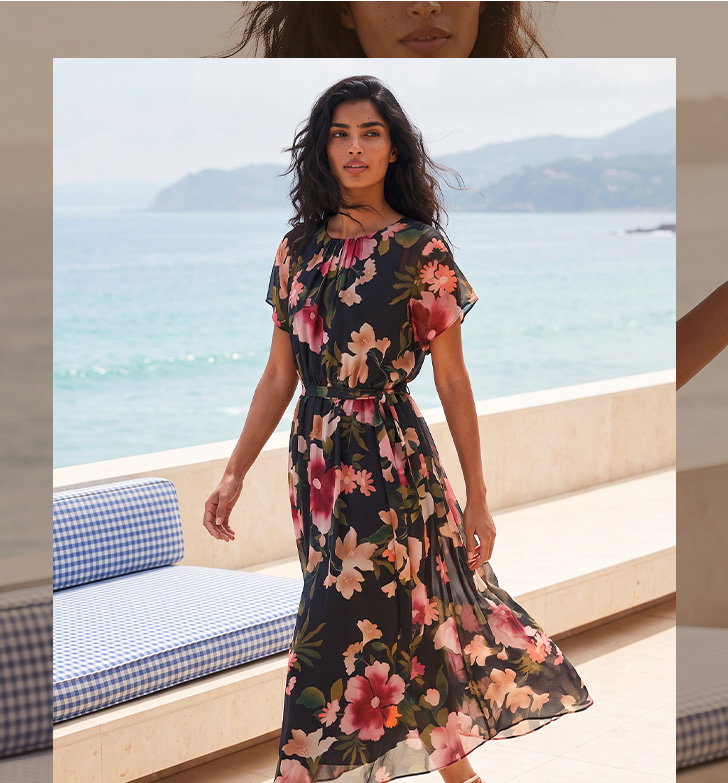 Floral Split Sleeve Midi Dress