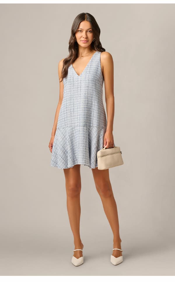 Tweed Short Hailey Dress In Steel Blue Multi