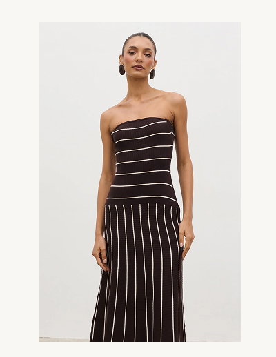 Pixie Bandeau Stripe Knit Long Midaxi Dress