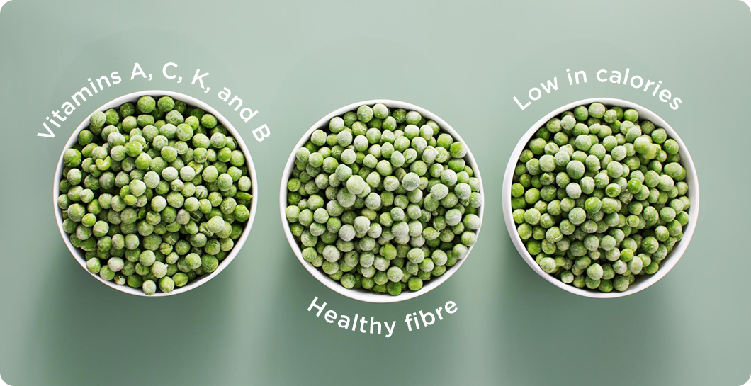 Three bowls of frozen peas