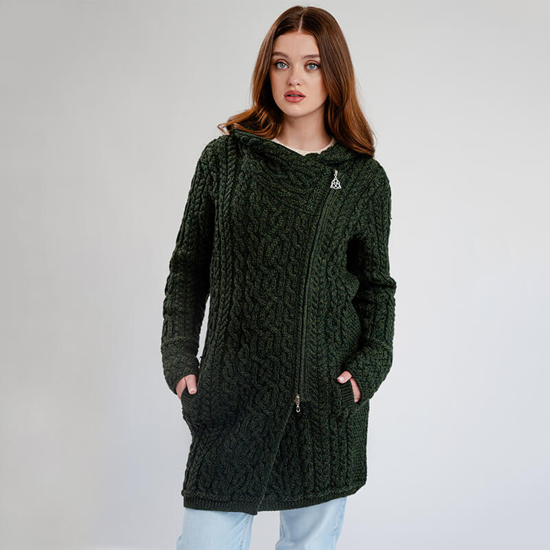 Image of Merino Wool Aran Zip Long Cardigan