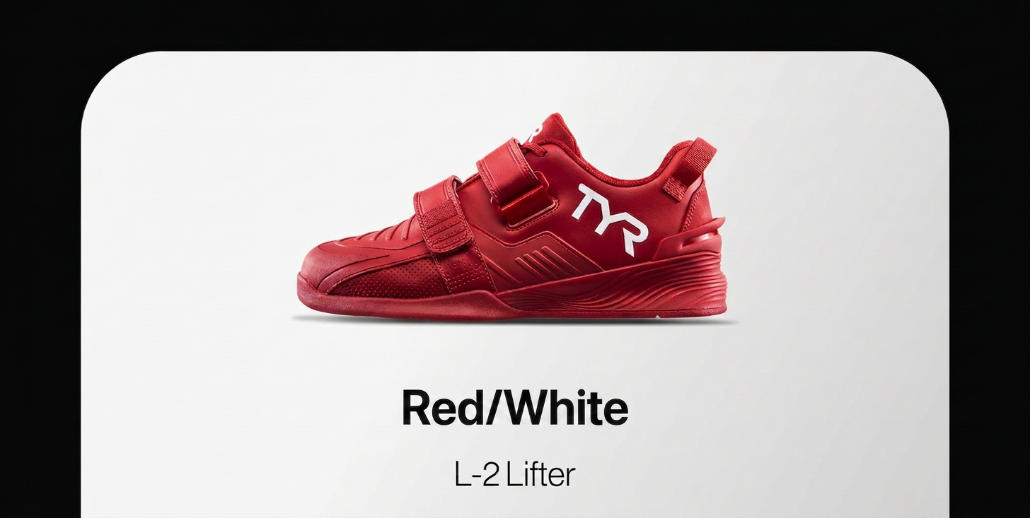 Red TYR L-2 Lifter weightlifting shoe with white logo.