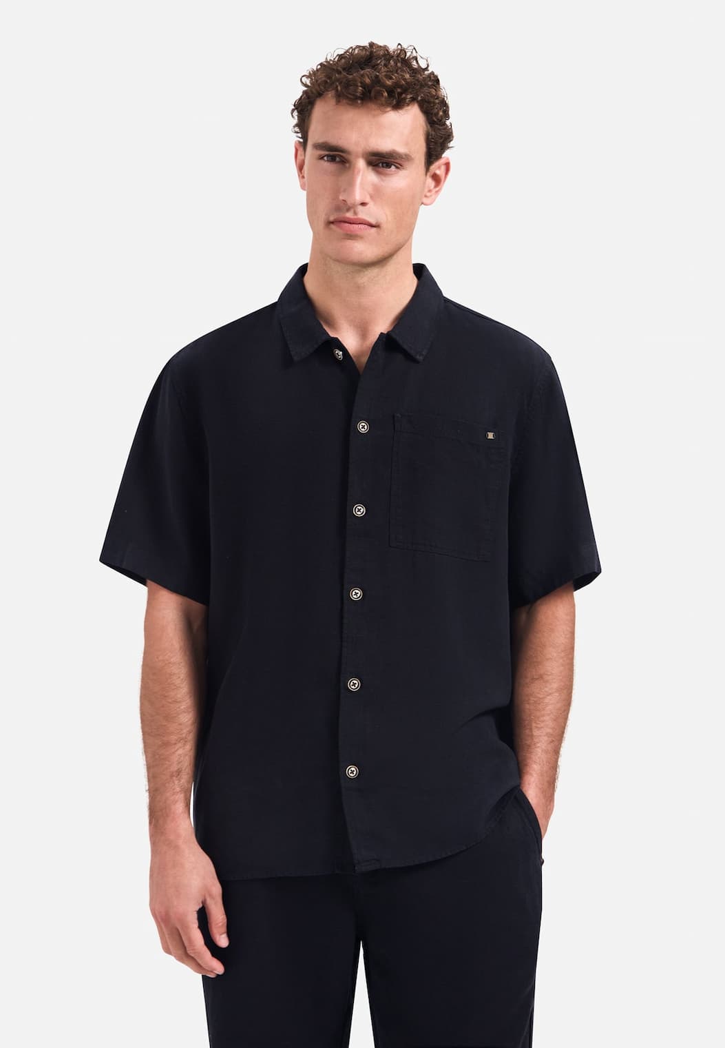 Short-sleeve linnen blend shirt | Night