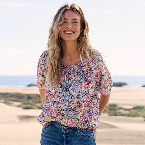 Bunt bedruckte Bluse aus Viskose