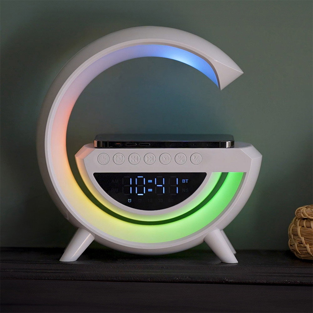 RED5 5W Light Up Wireless Charging Alarm Clock Speaker White
