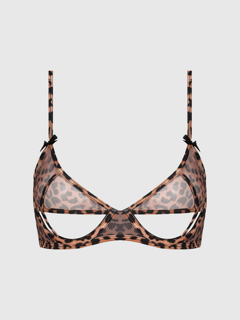 Kaia Leopard Mesh Underwire Open Underbust Bra