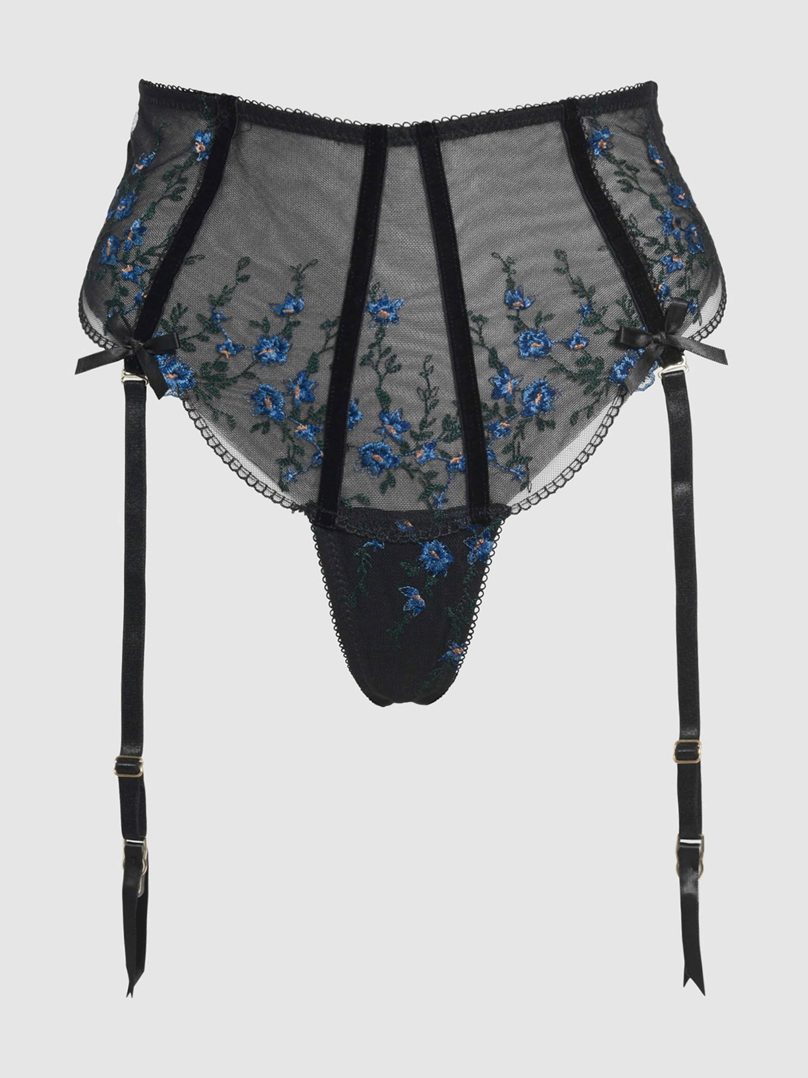 Harlow Embroidered Mesh Lace Up Backless Cheeky