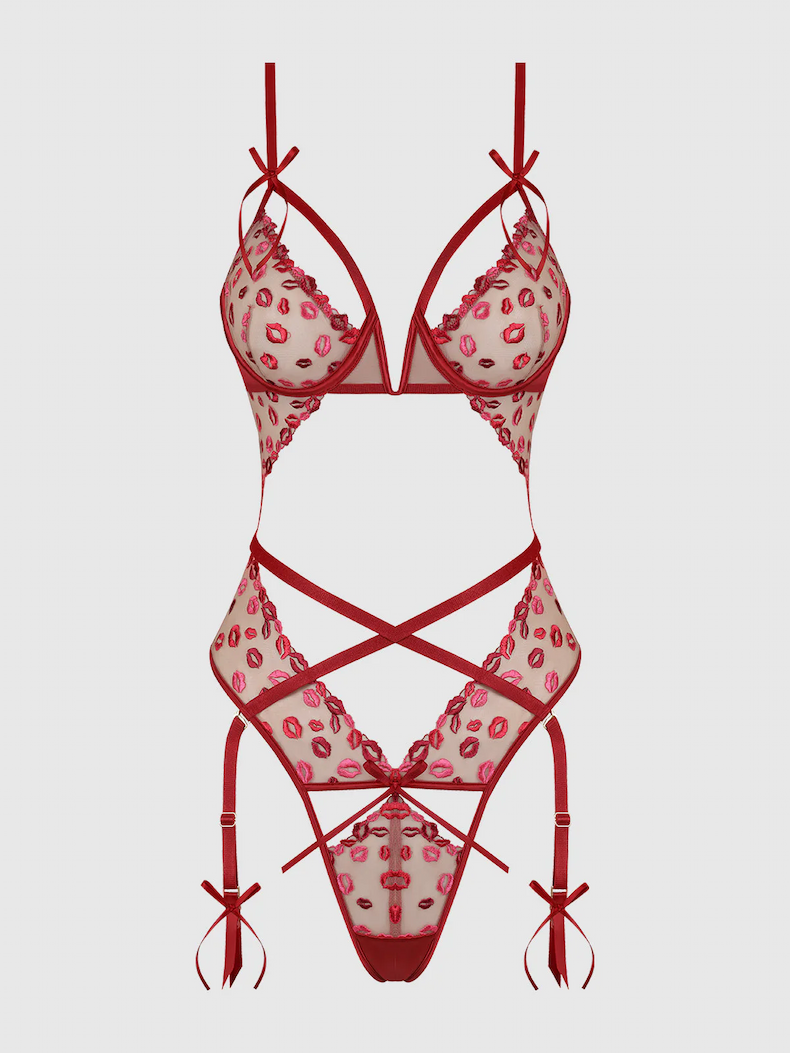 Angelica Lips Embroidery Cutout Teddy