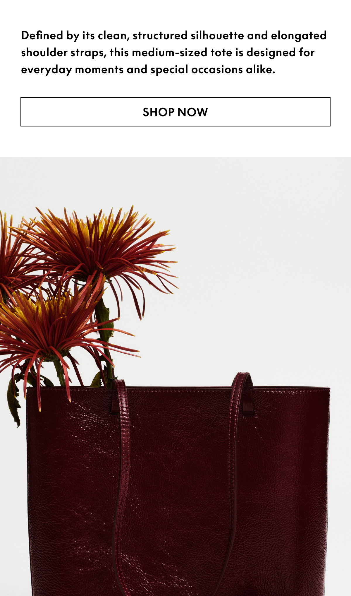 Defined by its clean, structured silhouette and elongated shoulder straps, this medium-sized tote is designed for everyday moments and special occasions alike.