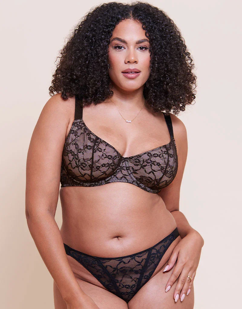 Curvy Kate All Night Lace Scooped Multiway Balcony Bra Black/Blush