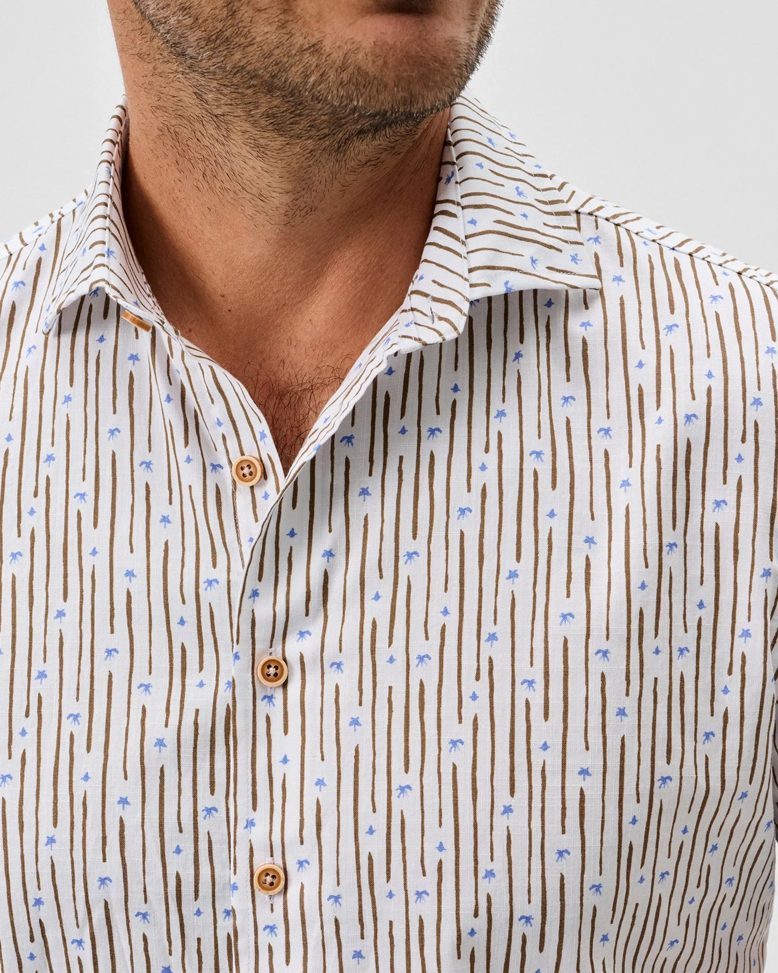 Image of Cotton Blend Short Sleeve Button Down Shirt - Pendola Printed Slub Cotton