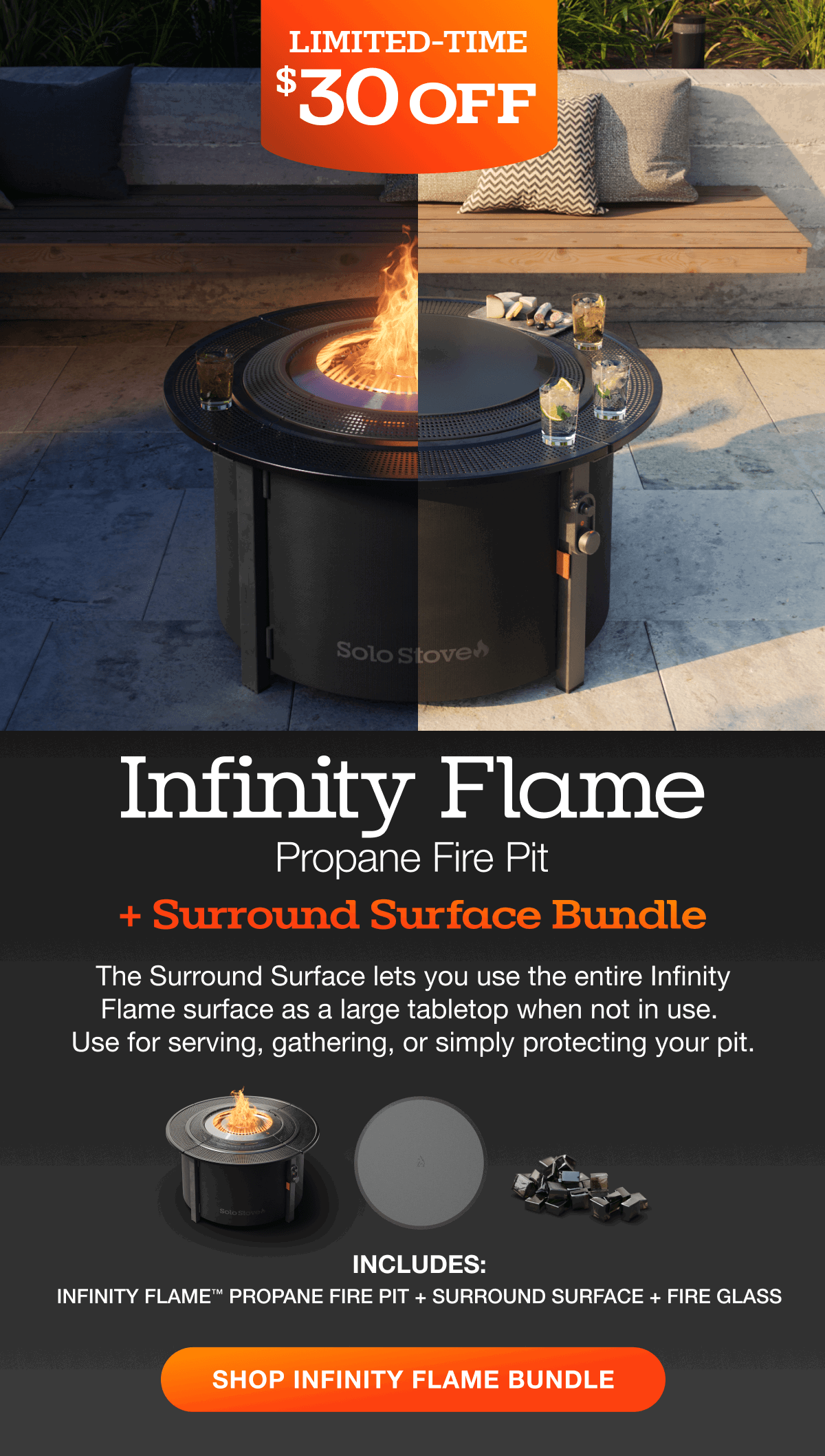 Infinity Flame Propane Fire Pit + Surround Surface