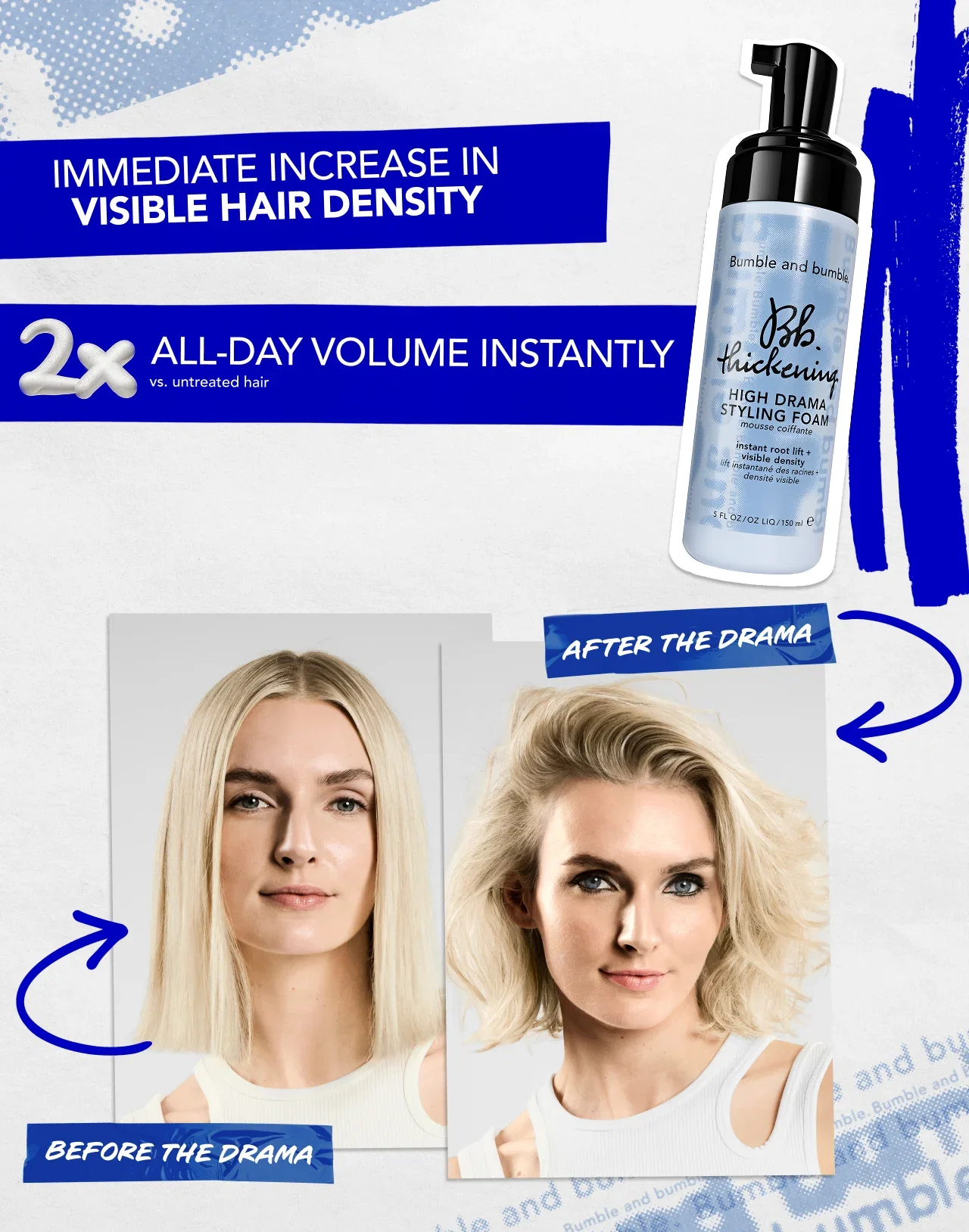 IMMEDIATE INCREASE IN VISIBLE HAIR DENSITY | 2x ALL-DAY VOLUME INSTANTLY VS. untreated hair | BEFORE THE DRAMA | AFTER THE DRAMA