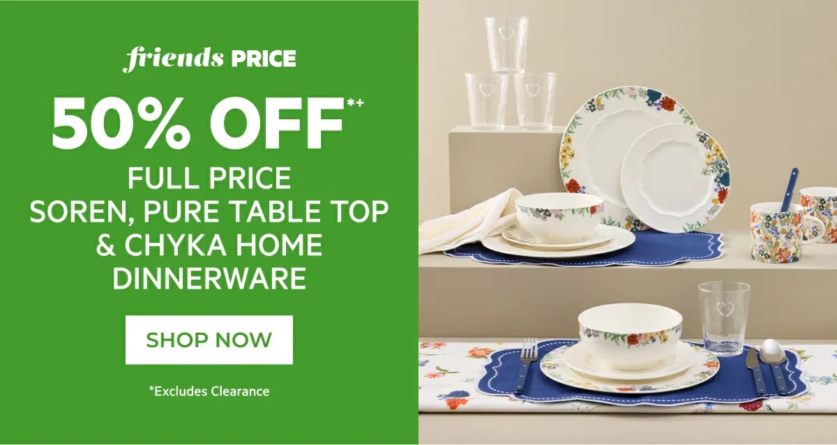 50% off full price soren, pure table top & chyka home dinnerware