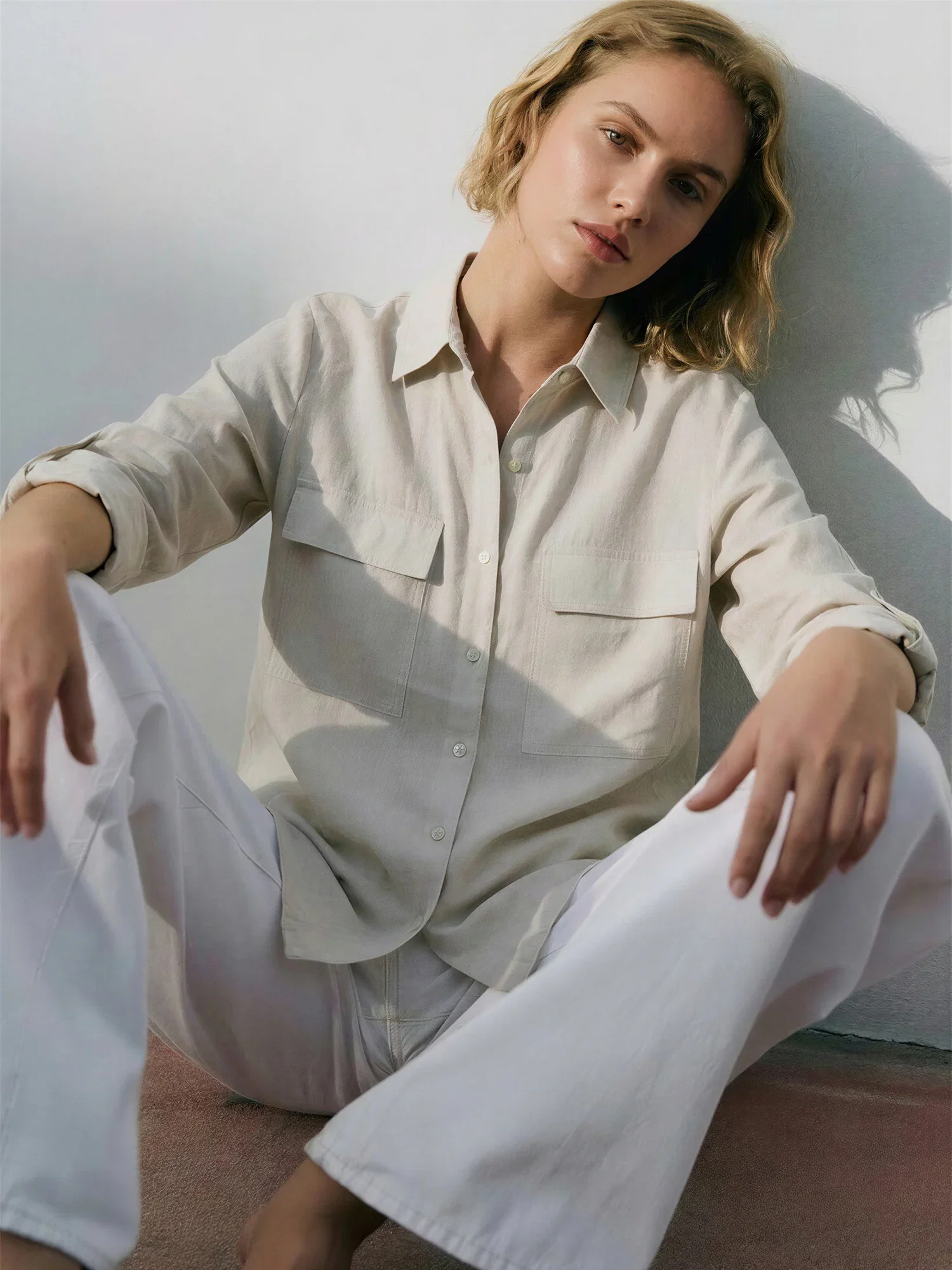 Image of Utility Two Pocket Linen Blend Button Down Shirt