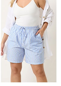 YOURS Curve Blue Stripe Shorts