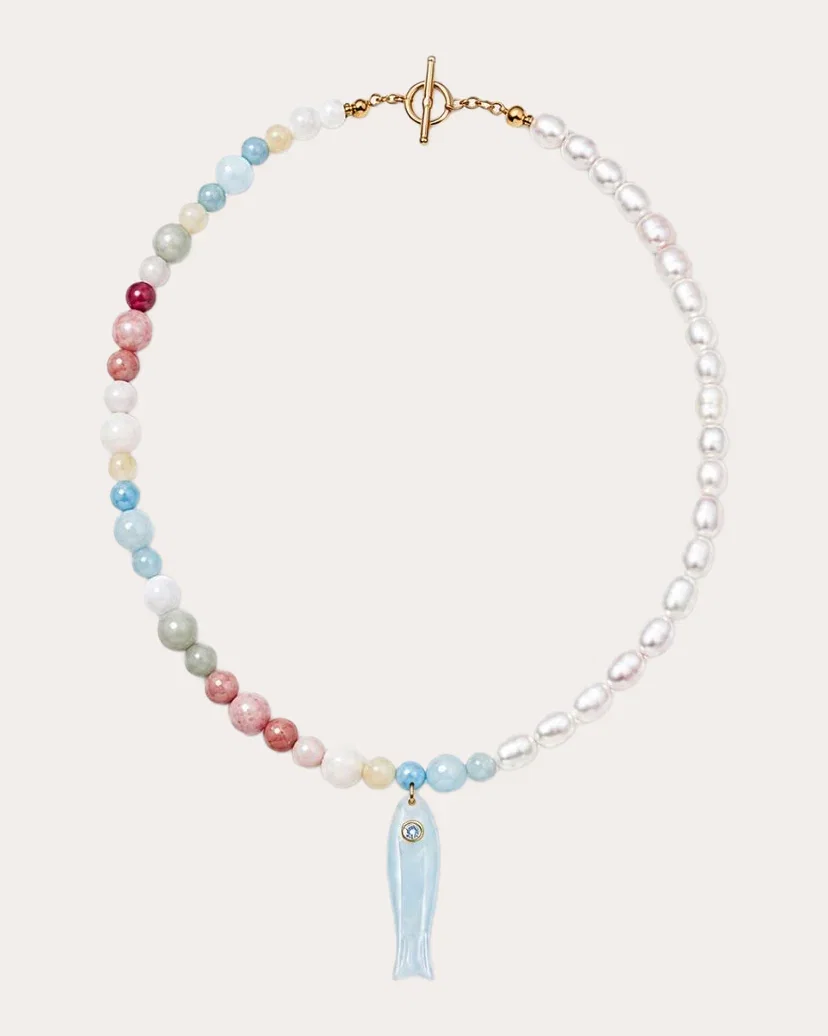 Blue Chalcedony Saltwater Taffy Necklace