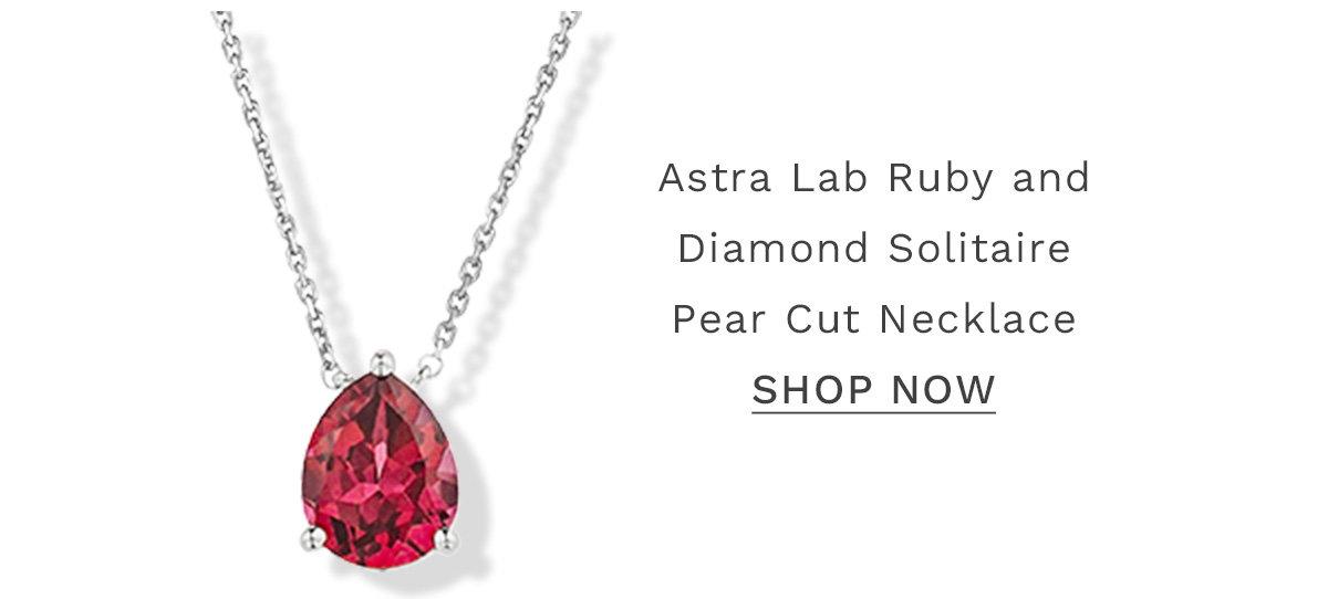 Astra 3.50ct Lab Ruby and Diamond Solitaire Pear Cut Necklace in Silver