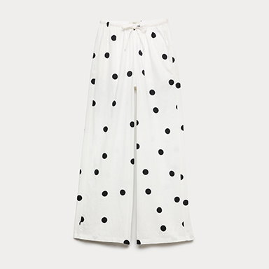 Black Mix Linen Rich Drawstring Wide Leg Trousers