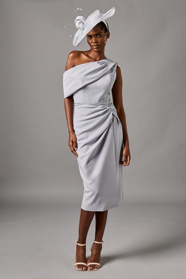 One Shoulder Twist Front Pencil Dress