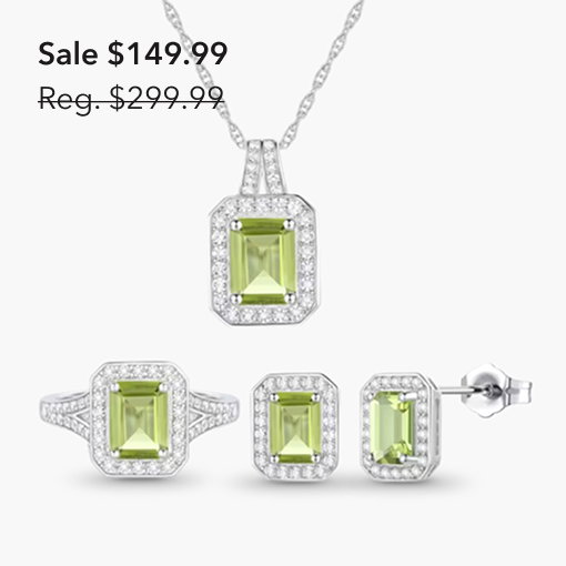 Peridot & Lab-Created White Sapphire Ring, Earring & Pendant Set in Sterling Silver