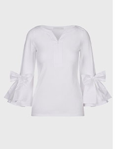 White Jersey Cotton Top With Cold Shoulders and Bow Detail