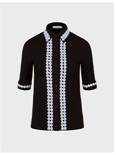 Black Jersey Short Sleeve Shirt with White Circular Lace