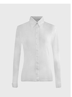White Cotton Long Sleeve Shirt With Classic Collar and Front Buttons
