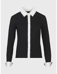 Black and White Designer Cotton Shirt With Button Front and Pointed Collar