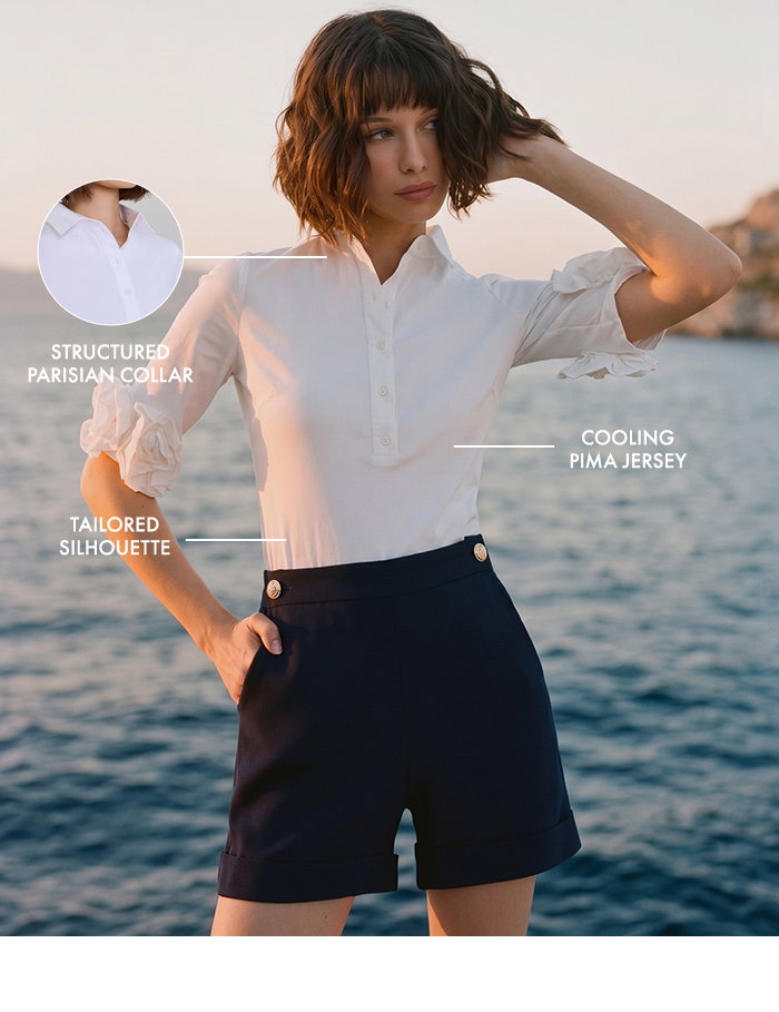 White Jersey Pullover with 3-D Poplin Flower Sleeves