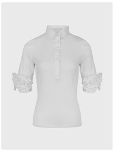 White Jersey Pullover with 3-D Poplin Flower Sleeves
