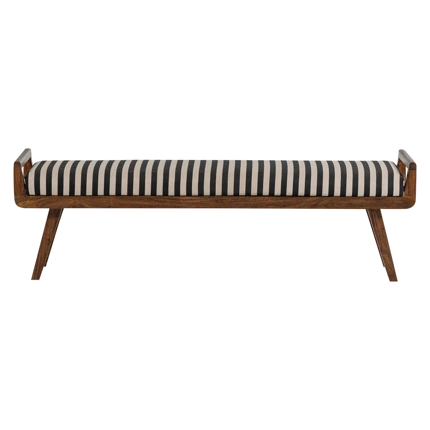 Image of WOOOD bankje gestreept Valo - Acaciahout - Zwart/Wit - 48x157x43