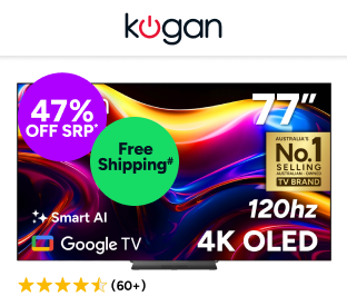 Kogan 77" OLED 4K 120Hz Smart AI Google TV Product Image