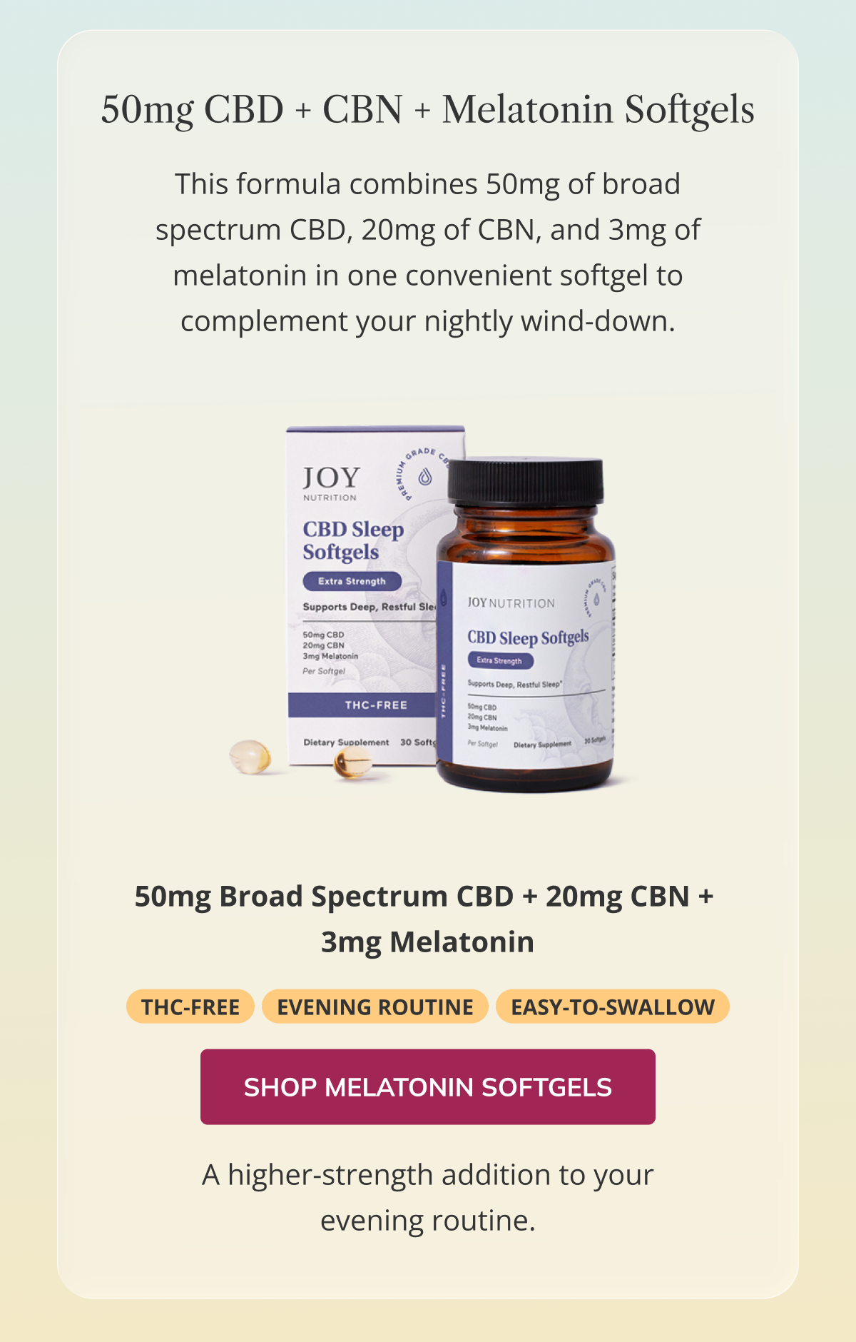 50mg CBD + CBN + Melatonin Softgels