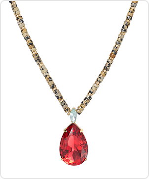 The Large Pear Crystal Drop Heishi Necklace
