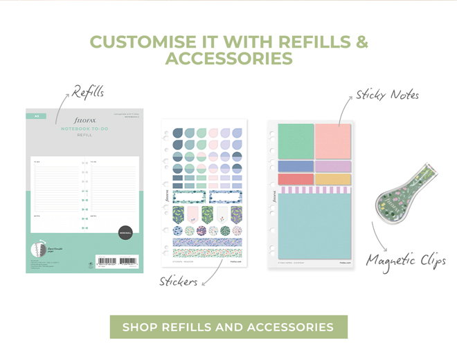 Customise it with refills & accessories. Refills, stickers, sticky notes, and magnetic clips.