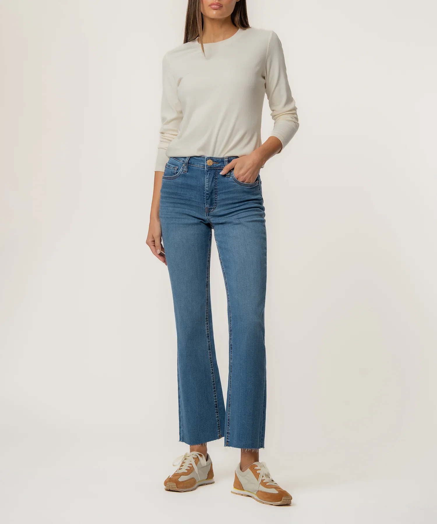 Image of Kelsey High Rise Ankle Flare, Petite in Sentiment Wash