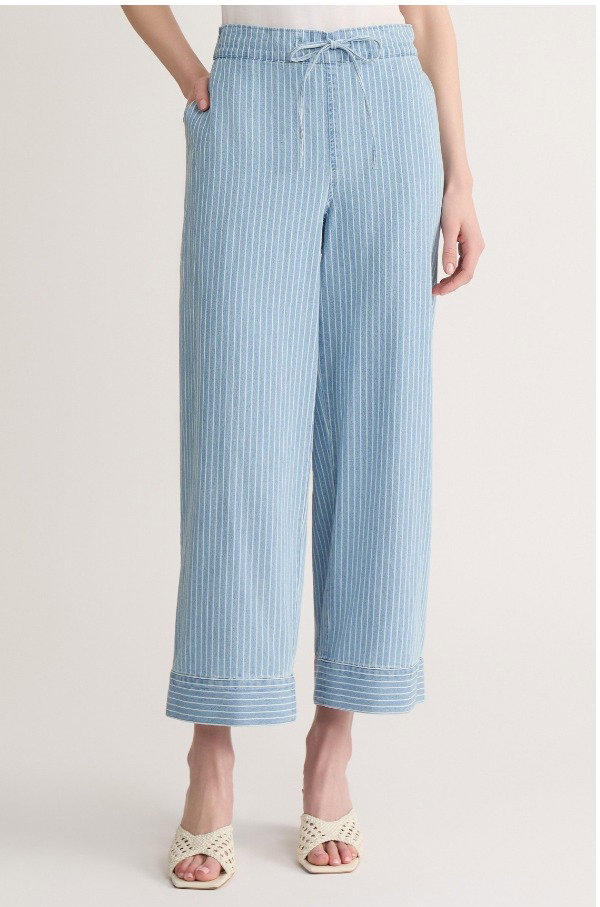 Striped Cropped Straight Leg Pants, Chambray