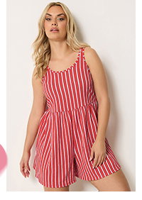 YOURS gestreifter Jumpsuit in Orange mit Struktur