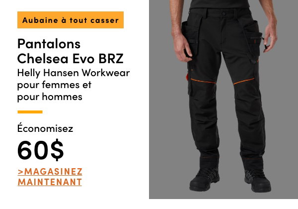 Aubaine à Tout Casser Pantalons Chelsea Evo BRAZ Helly Hansen Workwear pour femmes et pour hommes économisez 60$