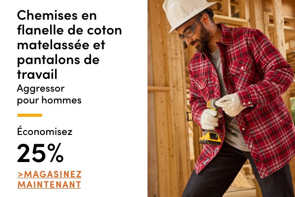 Chemises en flanelle de coton matelassée et pantalons de travail Aggressor pour hommes économisez 25%