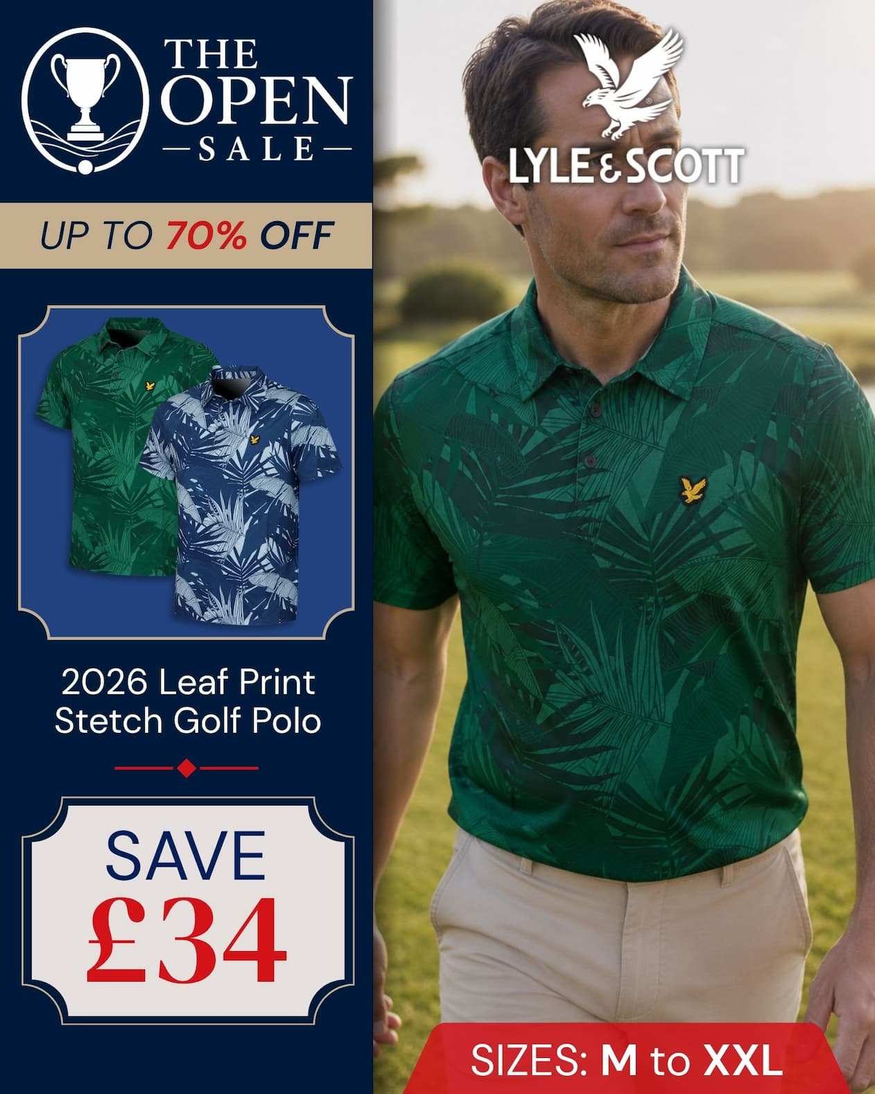 Lyle & Scott Mens 2026 Leaf Print Stretch Fabric Versatile Golf Polo Shirt