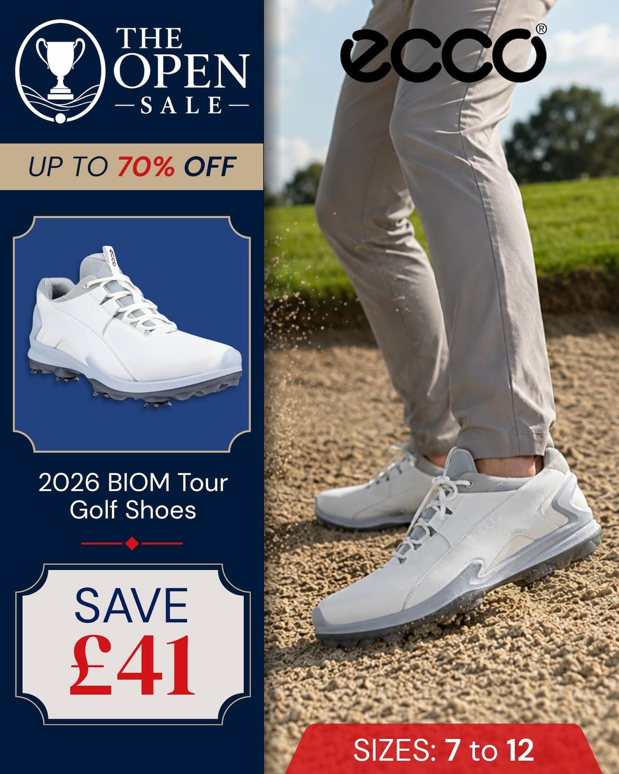 Ecco Mens 2026 BIOM Tour Fluidform Waterproof Spiked Leather Golf Shoes