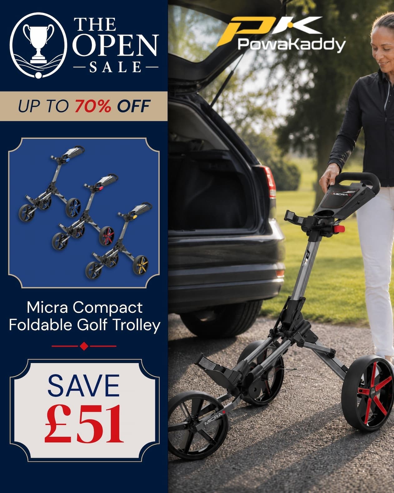 Powakaddy Micra Compact Lightweight Foldable Push Cart Golf Trolley