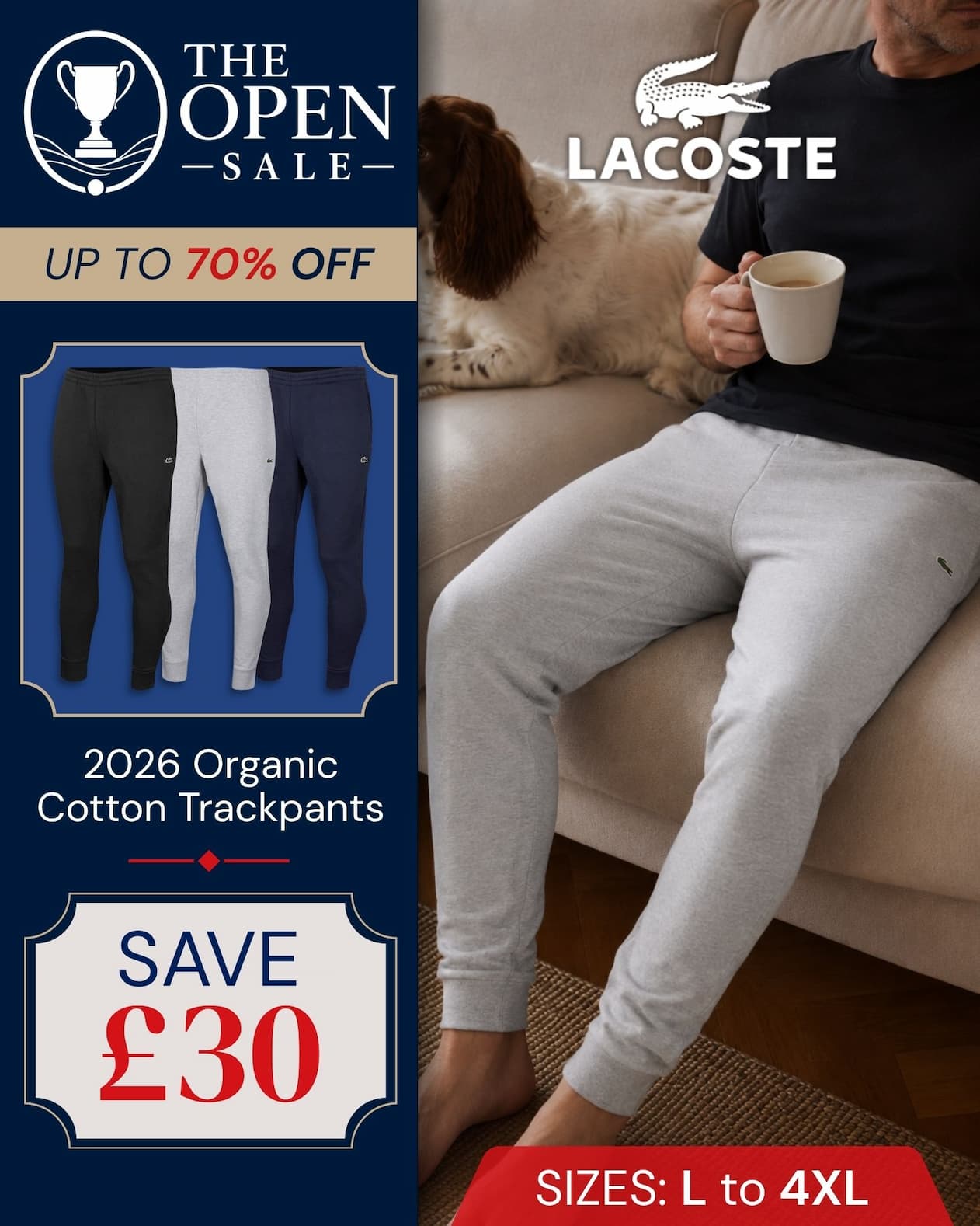 Lacoste Mens 2026 Organic Cotton Fleece Slim Fit Light Trackpants