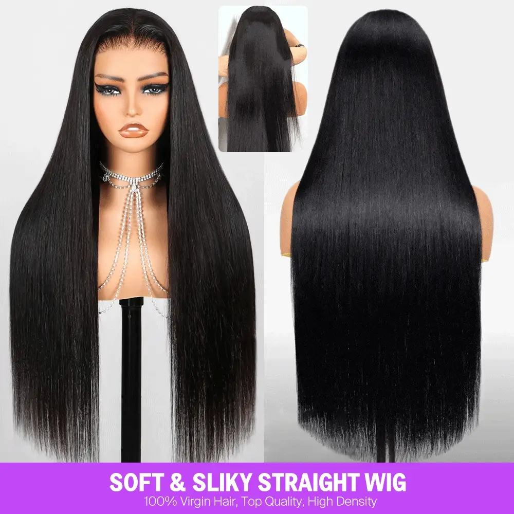 TT Special-Megalook 13x6 Three-Go™ Glueless Wig Straight With Drawstring Natural Black 100% Human Hair Wig