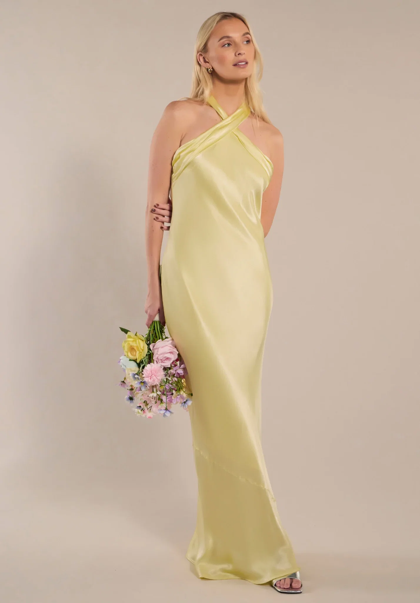 Image of Roma Dress in Lemonade Yellow Satin